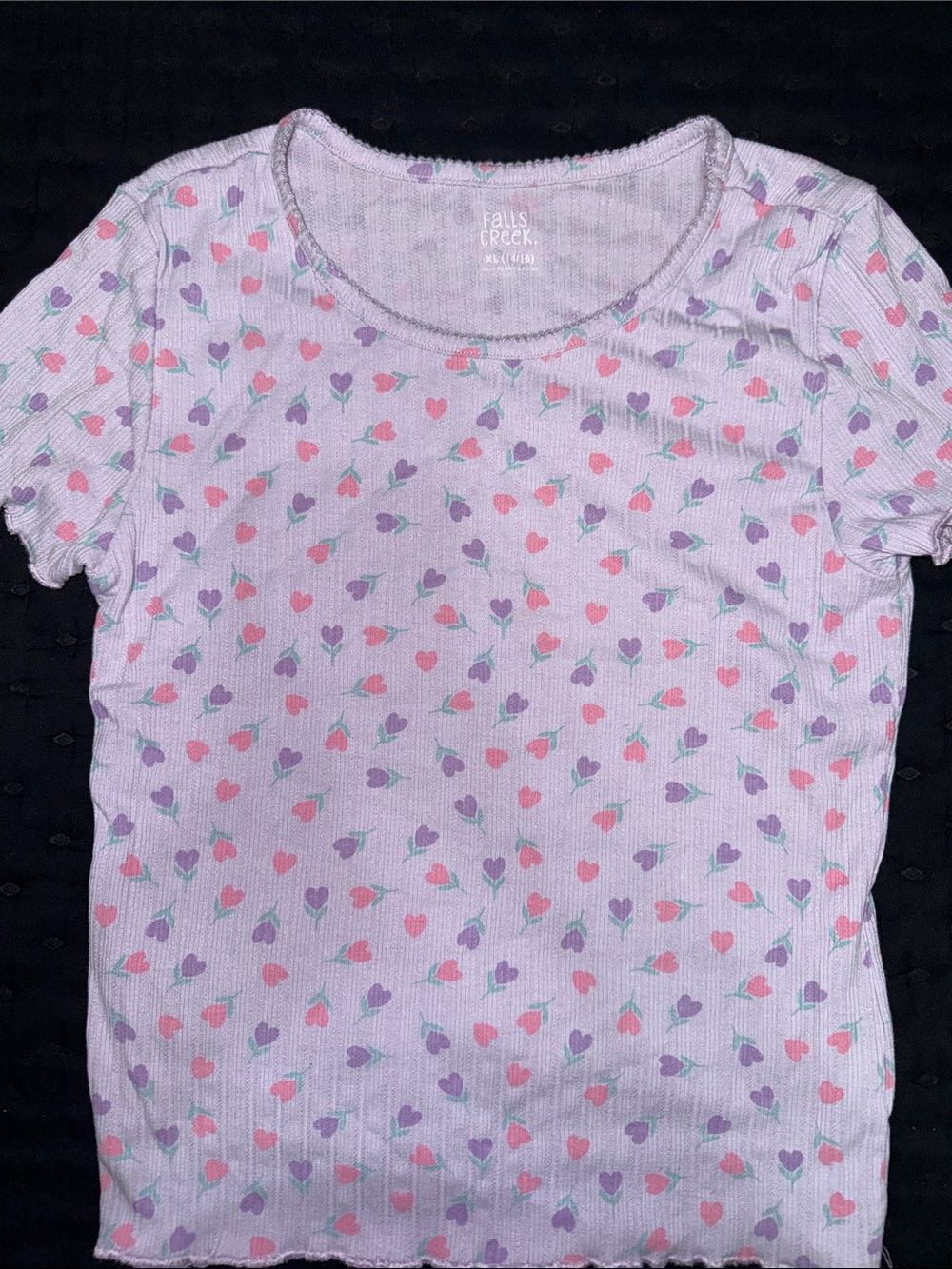 Falls Creek Lavender Ribbed Tee with Pink & Purple Floral Hearts